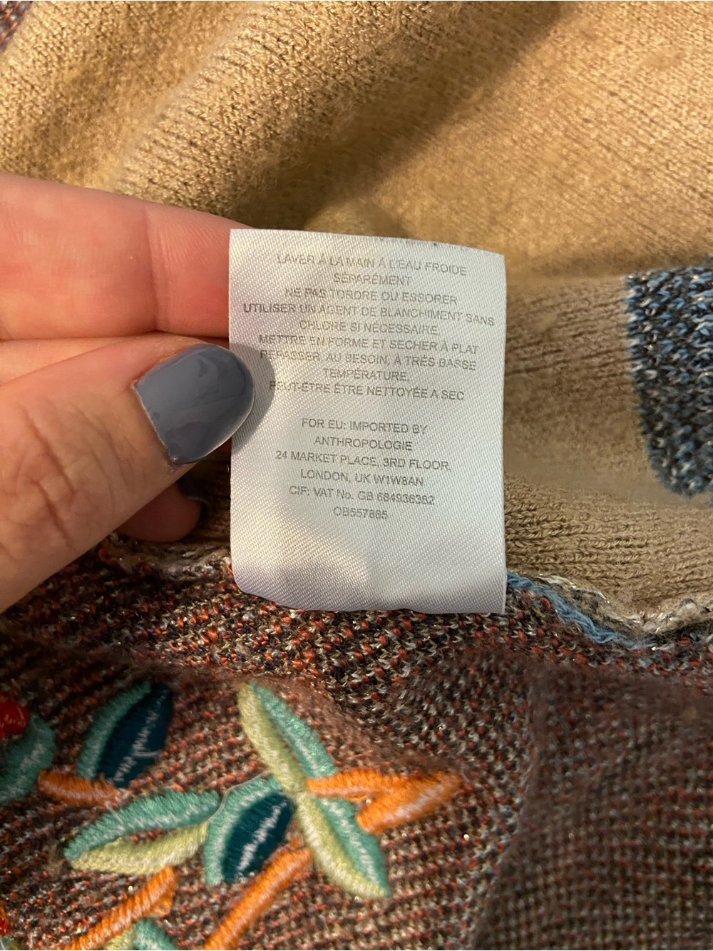 Anthropologie Beige Embroidered Crane Open-Front Wool Blend Sweater Cardigan - Picture 12 of 14